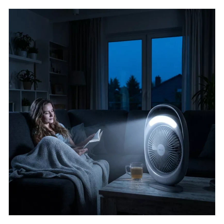 LED Punjivi stoni ventilator sa LED osvetljenjem LED/2,8W/5V USB 2400 mAh siva