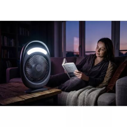 LED Punjivi stoni ventilator sa LED osvetljenjem LED/2,8W/5V USB 2400 mAh siva
