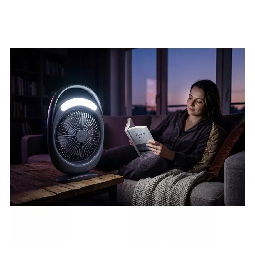 LED Punjivi stoni ventilator sa LED osvetljenjem LED/2,8W/5V USB 2400 mAh siva