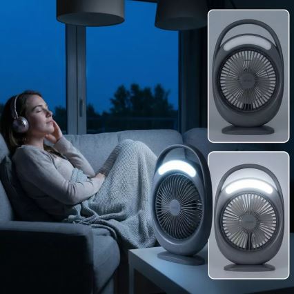 LED Punjivi stoni ventilator sa LED osvetljenjem LED/2,8W/5V USB 2400 mAh siva