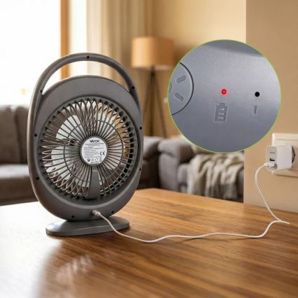 LED Punjivi stoni ventilator sa LED osvetljenjem LED/2,8W/5V USB 2400 mAh siva