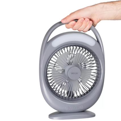 LED Punjivi stoni ventilator sa LED osvetljenjem LED/2,8W/5V USB 2400 mAh siva