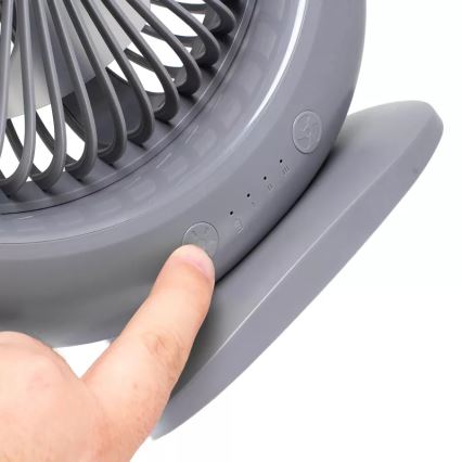 LED Punjivi stoni ventilator sa LED osvetljenjem LED/2,8W/5V USB 2400 mAh siva