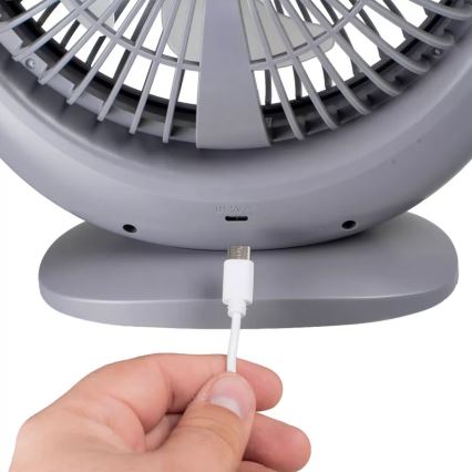 LED Punjivi stoni ventilator sa LED osvetljenjem LED/2,8W/5V USB 2400 mAh siva