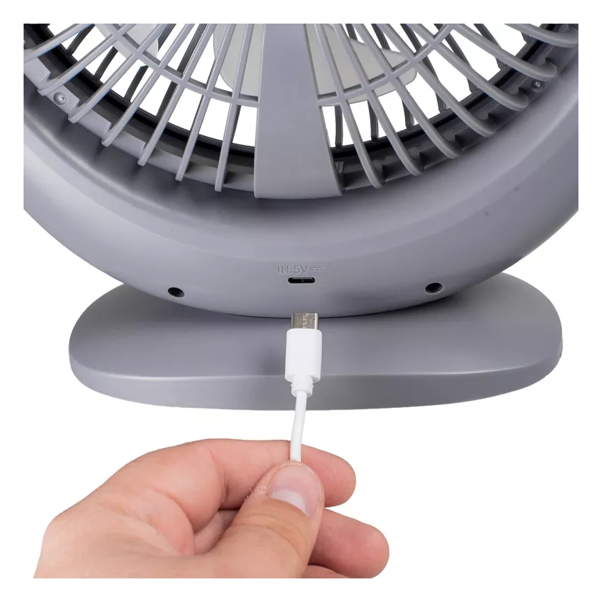 LED Punjivi stoni ventilator sa LED osvetljenjem LED/2,8W/5V USB 2400 mAh siva