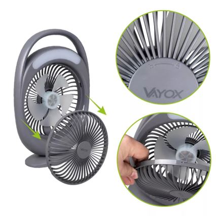 LED Punjivi stoni ventilator sa LED osvetljenjem LED/2,8W/5V USB 2400 mAh siva