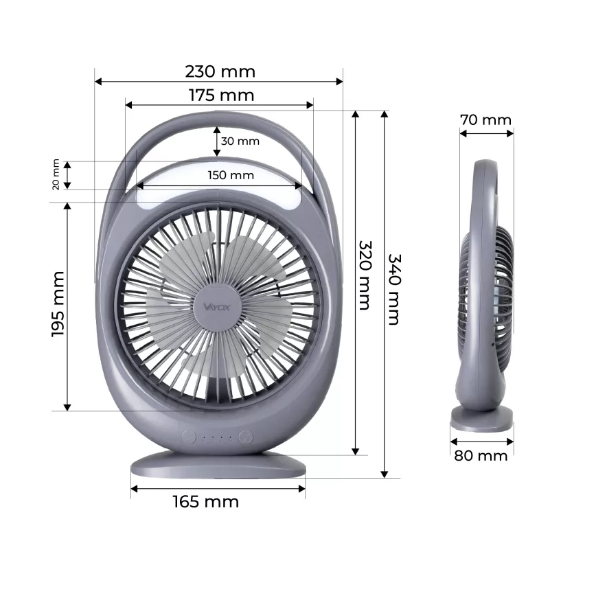 LED Punjivi stoni ventilator sa LED osvetljenjem LED/2,8W/5V USB 2400 mAh siva