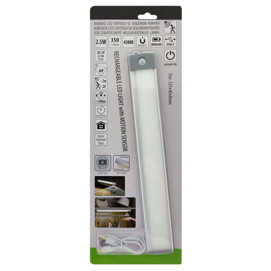 LED punjivo osvetljenje za nameštaj sa senzorom LED/2,5W/5V USB 800 mAh 4200K 32,5 cm