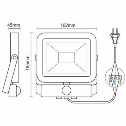 LED reflektor sa senzorom LED/20W/265V 1800lm bela IP65