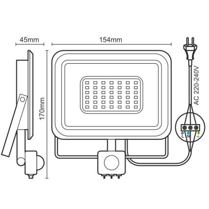 LED reflektor sa senzorom LED/30W/230V 4000K IP44