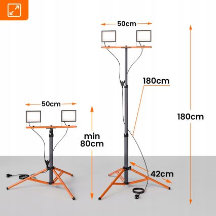 LED reflektor sa stalkom 2xLED/50W/230V 4500K IP65 crna/narandžasta
