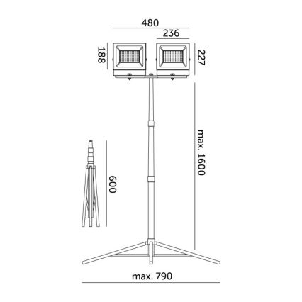 LED reflektor sa stalkom TIGRA 2xLED/100W/230V 4000K IP54 crna/žuta