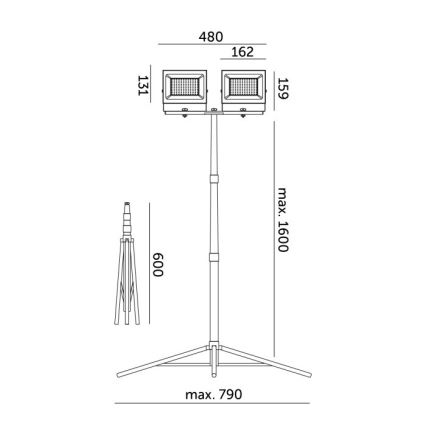 LED reflektor sa stalkom TIGRA 2xLED/50W/230V 4000K IP54 crna/žuta