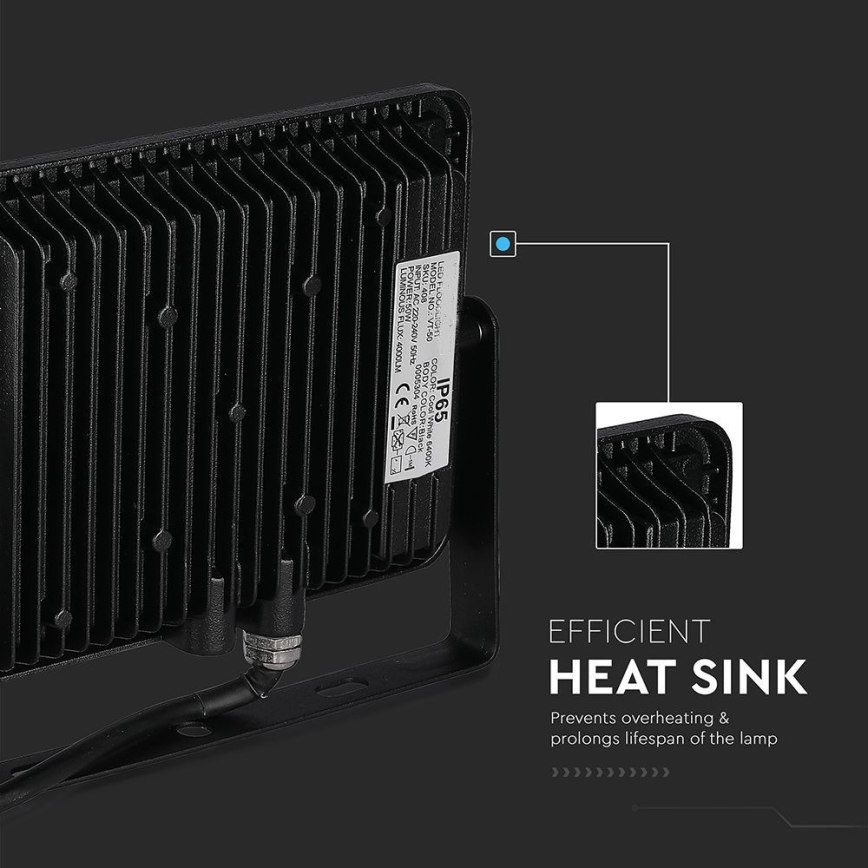 LED reflektor SAMSUNG čip, 50W, 230V, 6500K, IP65, crni