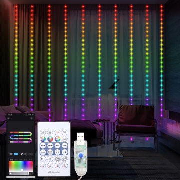 LED RGB prigušiva božićna zavesa WIZARD 300xLED/USB 3x3m + daljinski upravljač