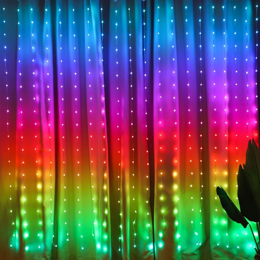 LED RGB prigušiva božićna zavesa WIZARD 400xLED/USB 2x2m + daljinski upravljač