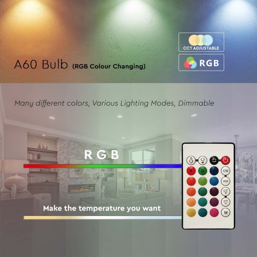 LED RGB prigušiva sijalica A60 E27/8,5W/230V 4000K + daljinski upravljač