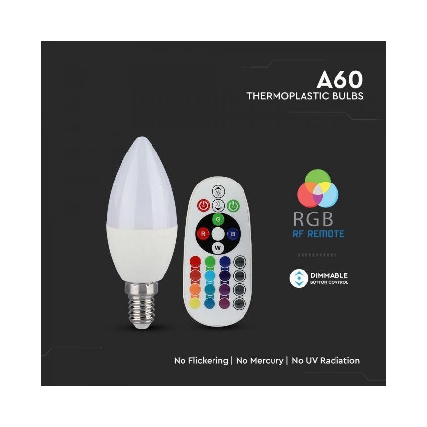 LED RGB prigušiva sijalica E14/3,5W/230V 6400K + daljinski upravljač