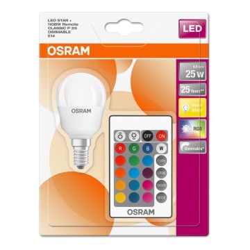 LED RGB prigušiva sijalica RETROFIT E14/4,5W/230V 2700K + daljinski - Osram