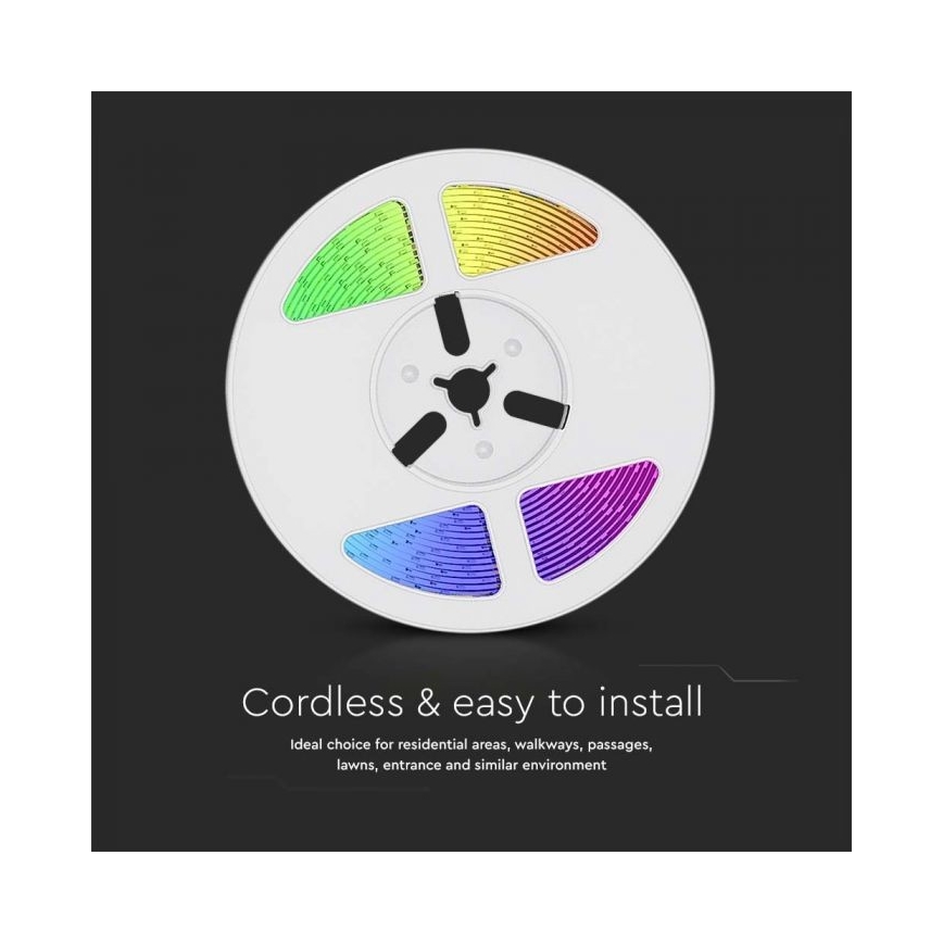 LED RGB prigušiva solarna traka LED/1,2W/3,7V IP67 5m + daljinski upravljač