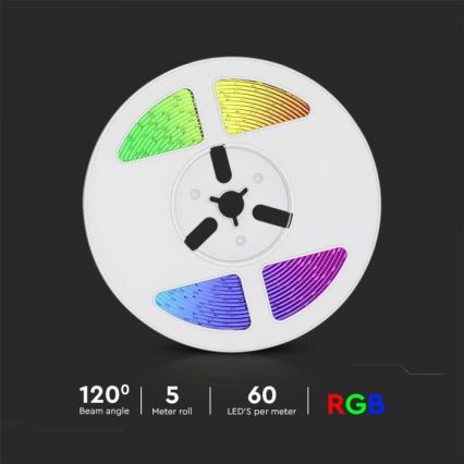 LED RGB prigušiva solarna traka LED/1,2W/3,7V IP67 5m + daljinski upravljač