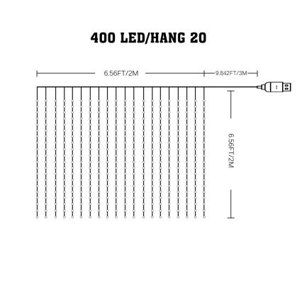 LED RGB prigušiva zavesa WIZARD 400xLED/USB 2x2m + daljinski upravljač