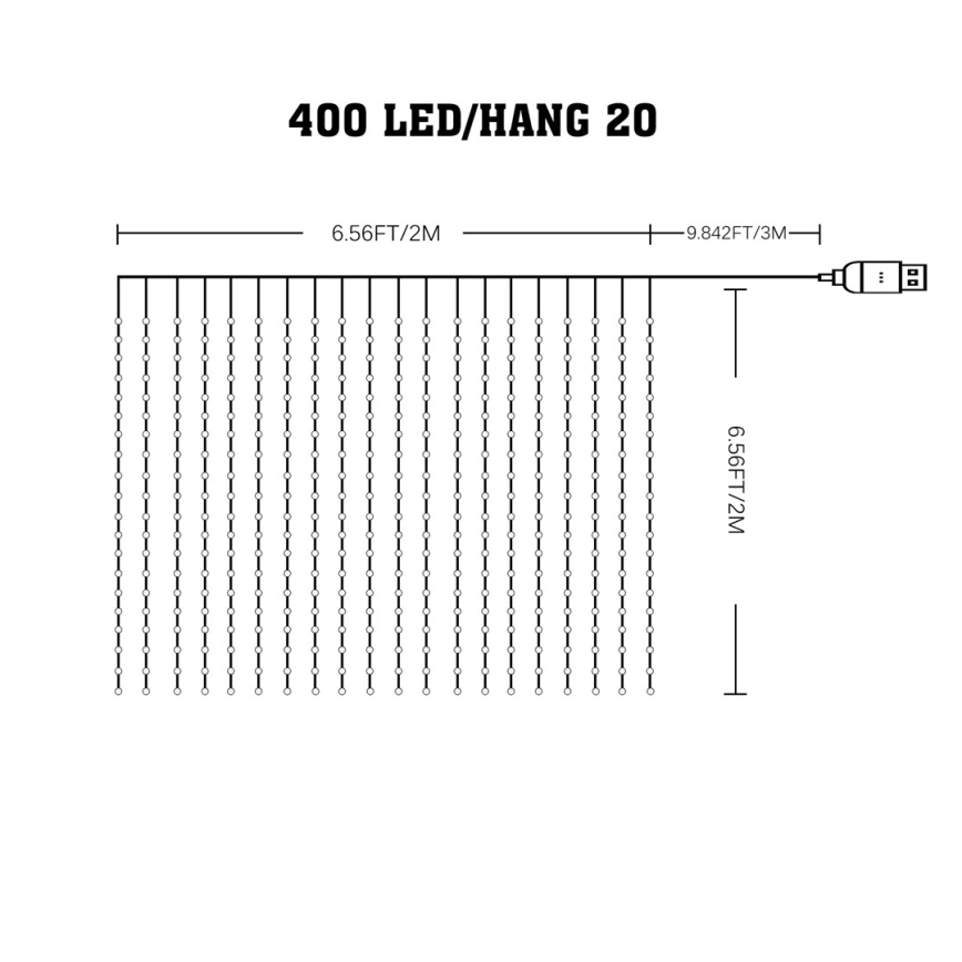 LED RGB prigušiva zavesa WIZARD 400xLED/USB 2x2m + daljinski upravljač