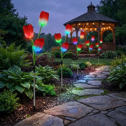 LED RGB solarna dekorativna svetiljka 3xLED/3,7V 200 mAh IP44 tulipán