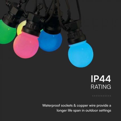 LED RGB Spoljni niz STRING 13 m 15xLED/0,5W/230V IP44 + daljinski upravljač