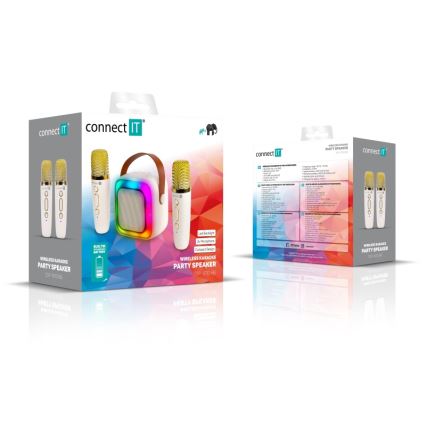 CONNECT IT CSP-1010-BG - LED RGB zvučnik sa bežičnim mikrofonima 2Mic 5 W/1200 mAh + 2x 400 mAh krem/zlatna