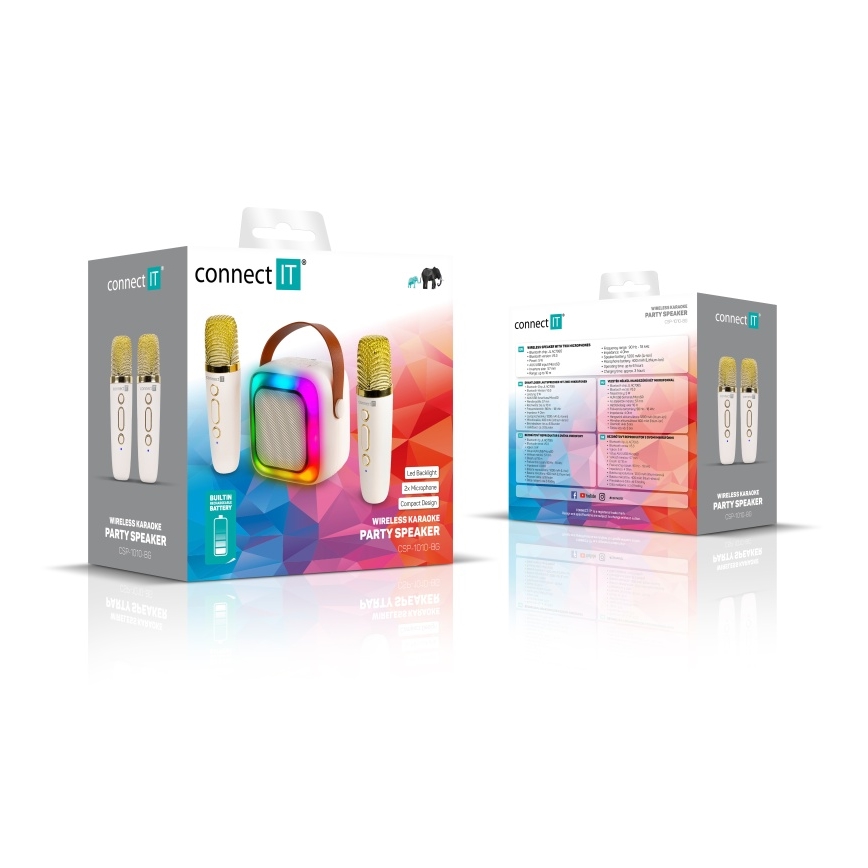 CONNECT IT CSP-1010-BG - LED RGB zvučnik sa bežičnim mikrofonima 2Mic 5 W/1200 mAh + 2x 400 mAh krem/zlatna