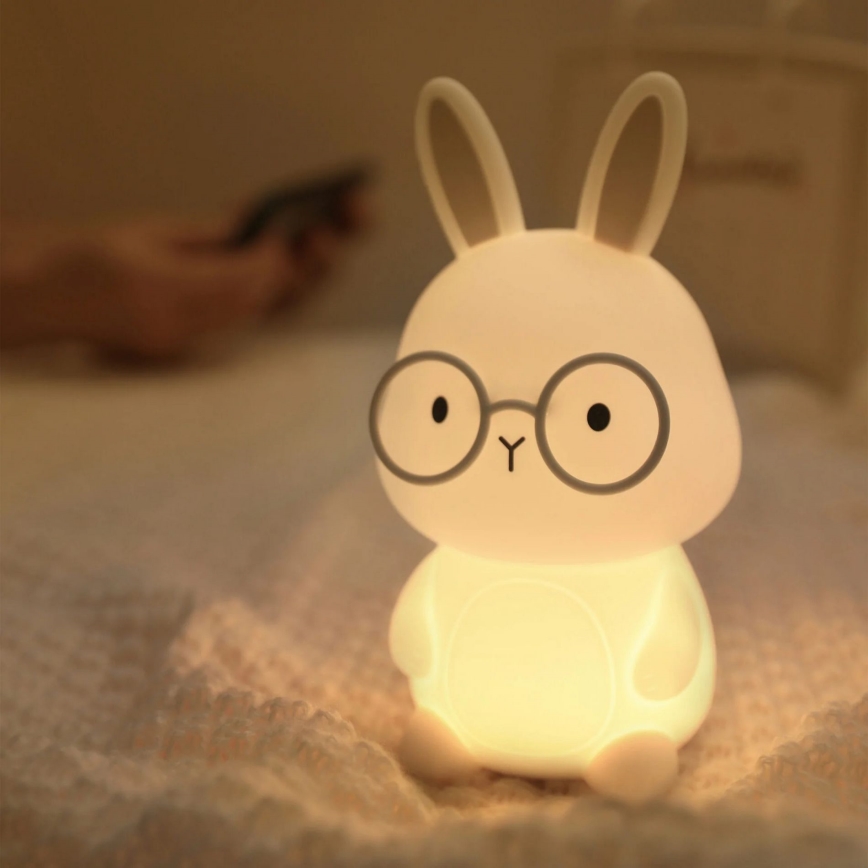 LED RGBW prigušiva dečija dodirna lampa FLORKA LED/1W/5V USB 1200 mAh zec bela/siva