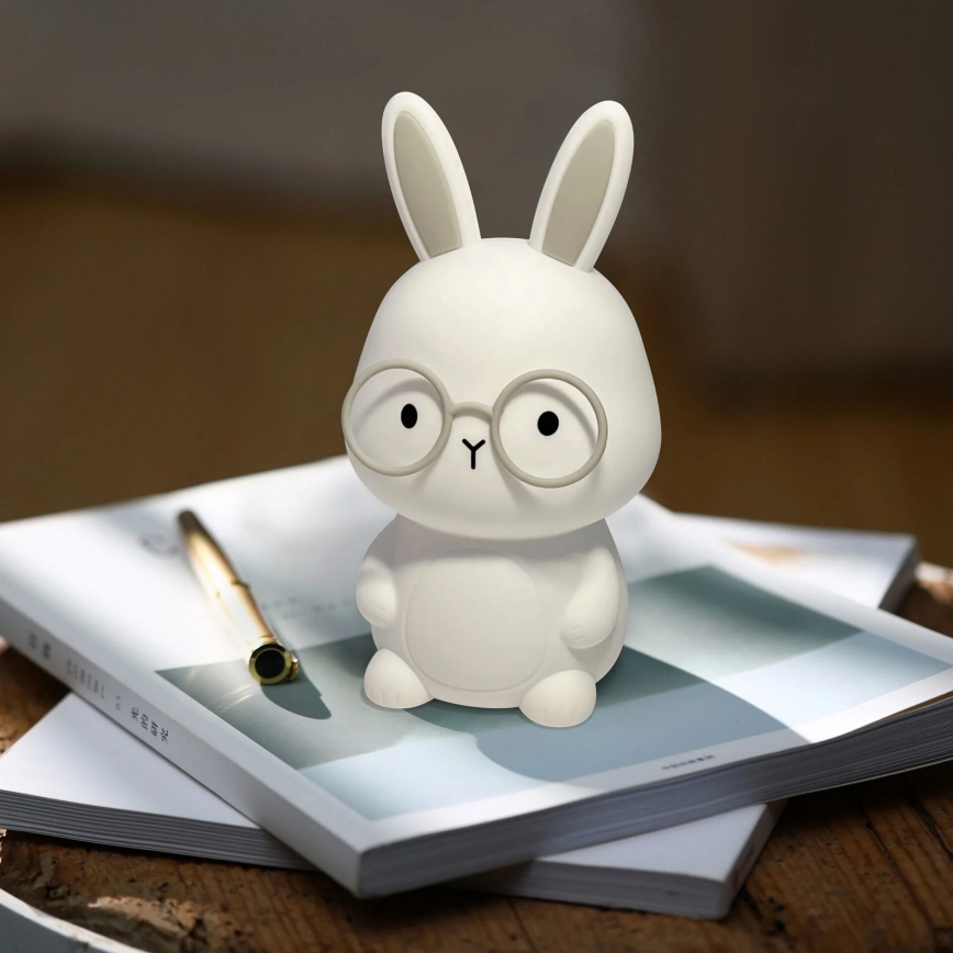 LED RGBW prigušiva dečija dodirna lampa FLORKA LED/1W/5V USB 1200 mAh zec bela/siva