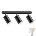 LED RGBW prigušiva kupatilska spot lampa TURYN 3xGU10/4,8W/230V 3000K IP44 crna + daljinski upravljač