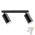 LED RGBW prigušiva kupatilska ugradna spot svetiljka TURYN 2xGU10/6W/230V 3000K IP44 crna + daljinski upravljač