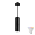 LED RGBW prigušiva kupatilski luster na sajli TURYN 1xGU10/4,8W/230V 3000K IP44 crna + daljinski upravljač