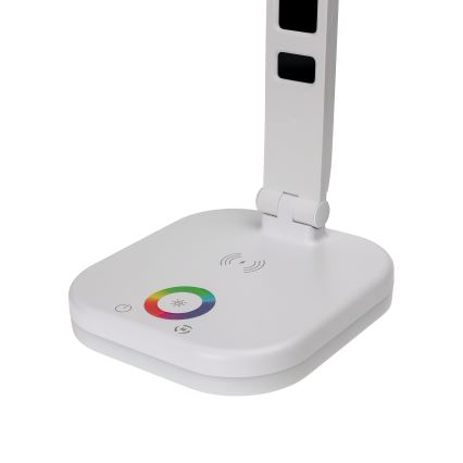 LED RGBW prigušiva dodirna stona lampa sa bežičnim punjenjem, displejem i USB portom MAGNUS LED/6W/5V 3000-6500K bela