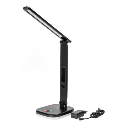 LED RGBW prigušiva dodirna stona lampa sa bežičnim punjenjem, LCD displejem i USB portom MAGNUS LED/6W/5V 3000-6500K crna