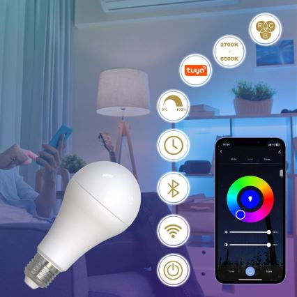 LED RGBW prigušiva sijalica A60 E27/15W/230V 2700-6500K Wi-Fi Tuya