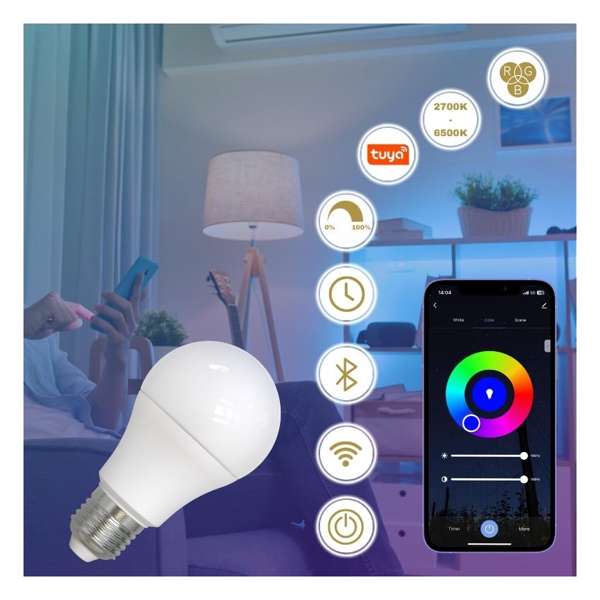 LED RGBW prigušiva sijalica A60 E27/9W/230V 2700-6500K Wi-Fi Tuya