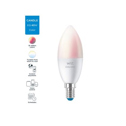 LED RGBW prigušiva sijalica C37 E14/4,9W/230V 2200-6500K CRI 90 Wi-Fi -WiZ