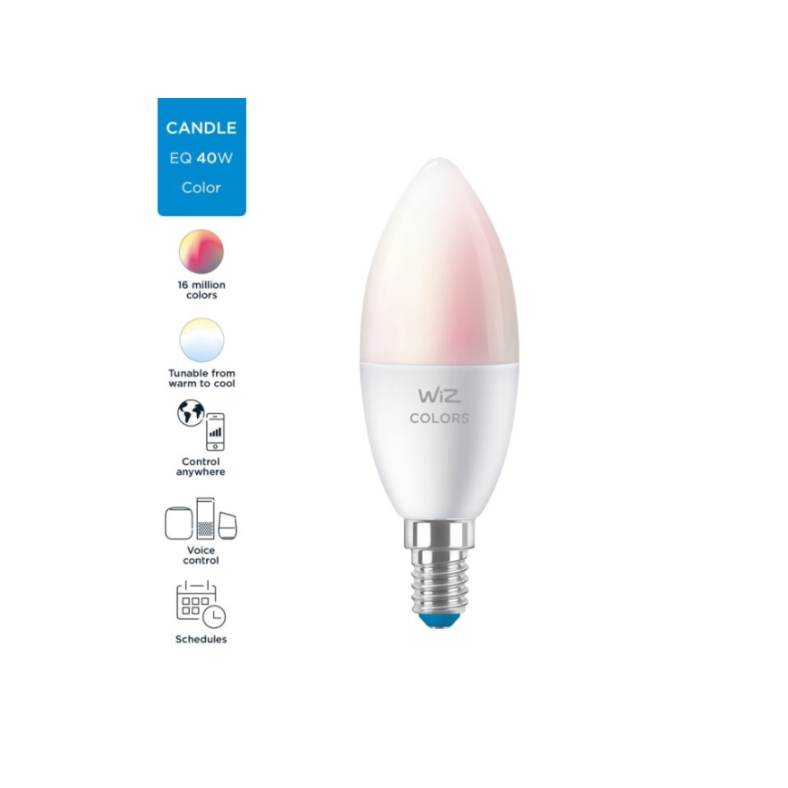 LED RGBW prigušiva sijalica C37 E14/4,9W/230V 2200-6500K CRI 90 Wi-Fi -WiZ