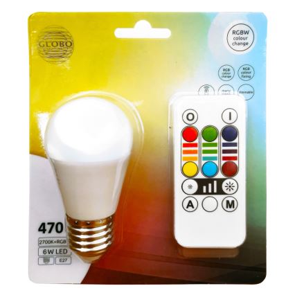 LED RGBW prigušiva sijalica E27/6W/230V 3000K + daljinski upravljač - Globo