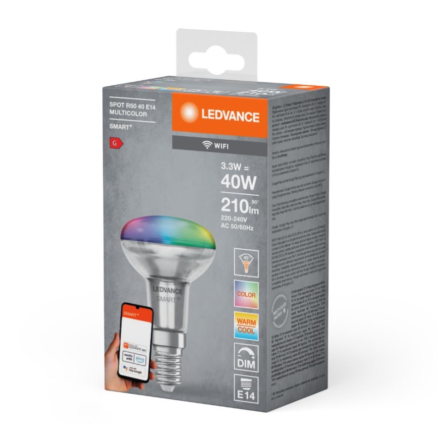 LED RGBW prigušiva reflektorska sijalica SMART+ R50 E14/3,3W/230V 2700-6500K Wi-Fi - Ledvance