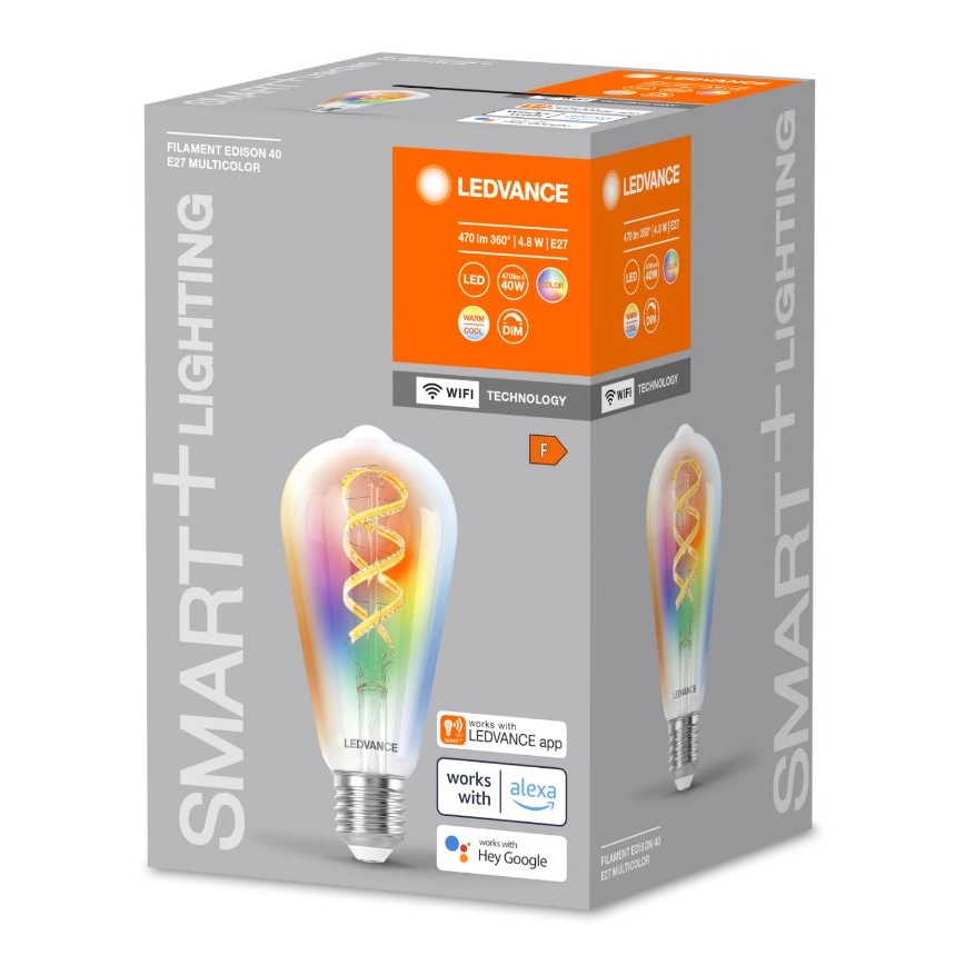 LED RGBW prigušiva sijalica SMART+ FILAMENT EDISON ST64 E27/4,8W/230V 2700-6500K Wi-Fi - Ledvance