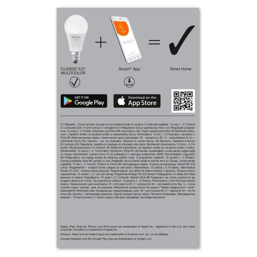 LED RGBW prigušiva sijalica SMART+ E27/9W/230V 2700K-6500K Wi-Fi - Ledvance