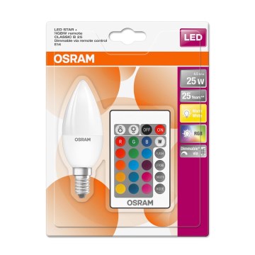 LED RGBW prigušiva sijalica STAR E14/4,5W/230V 2700K + daljinski upravljač – Osram