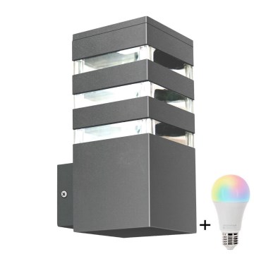 LED RGBW prigušiva spoljno zidno svetlo TEKSAS 1xE27/12W/230V 2700-6500K Wi-Fi IP44 antracit