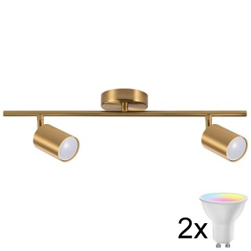 LED RGBW prigušiva spot svetiljka GOLDI 2xGU10/6W/230V 3000K zlatna + daljinski upravljač