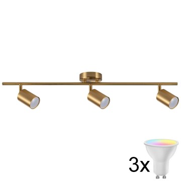 LED RGBW prigušiva spot svetiljka GOLDIE 3xGU10/4,8W/230V 3000K zlatna + daljinski upravljač